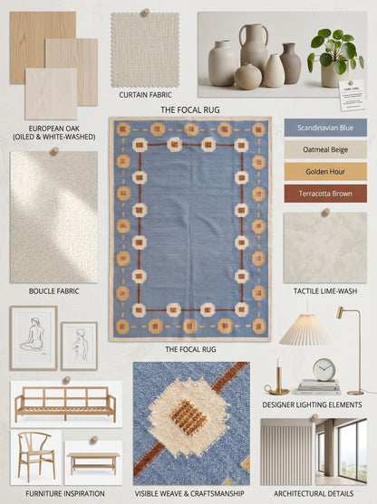 Cornflower Medallion Frame Tan Gold & Ivory Cotton Wool Dhurrie