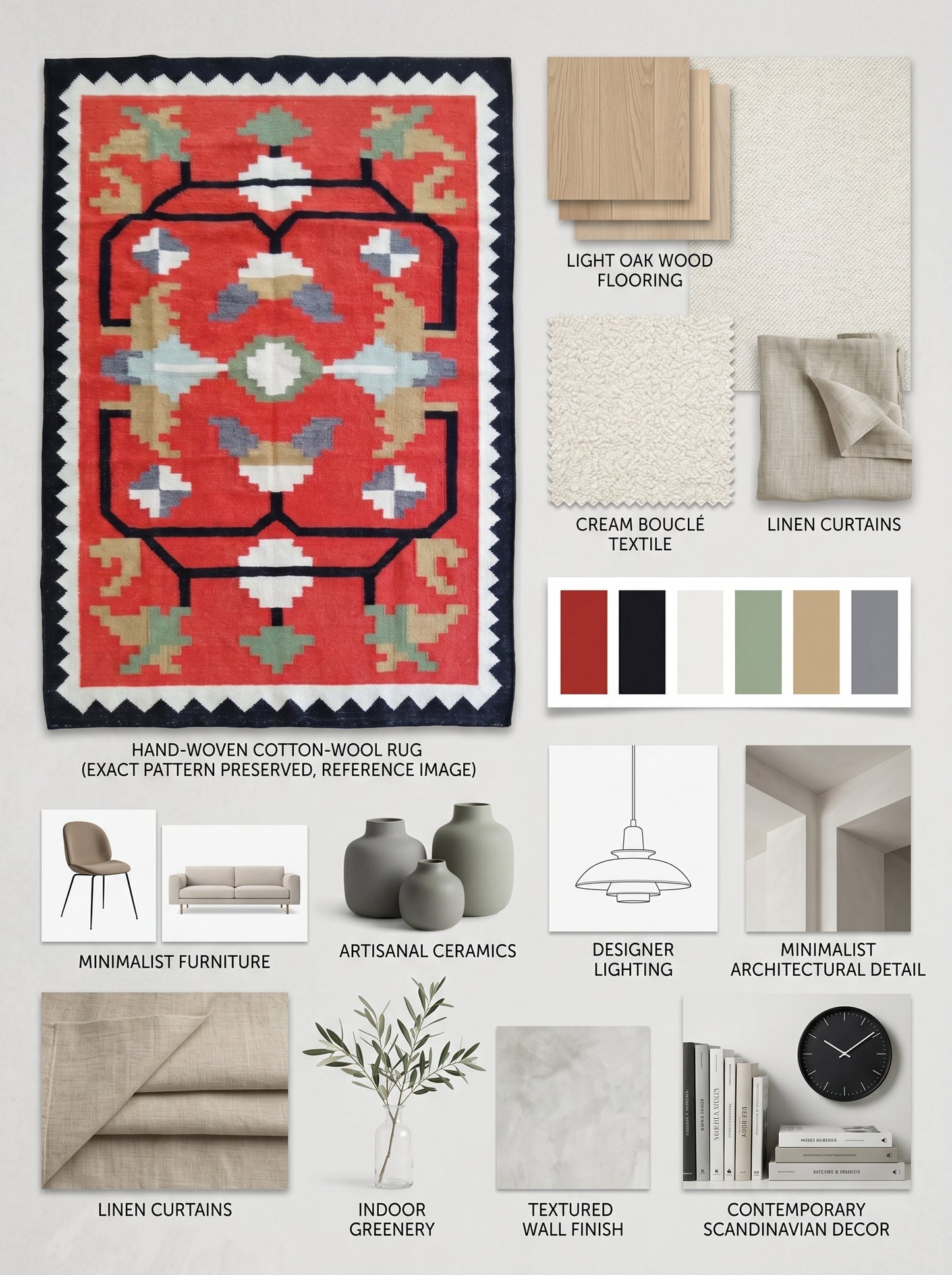 Crimson Sawtooth Heritage Traditional Red & Black Wool Cotton Dhurrie Rug