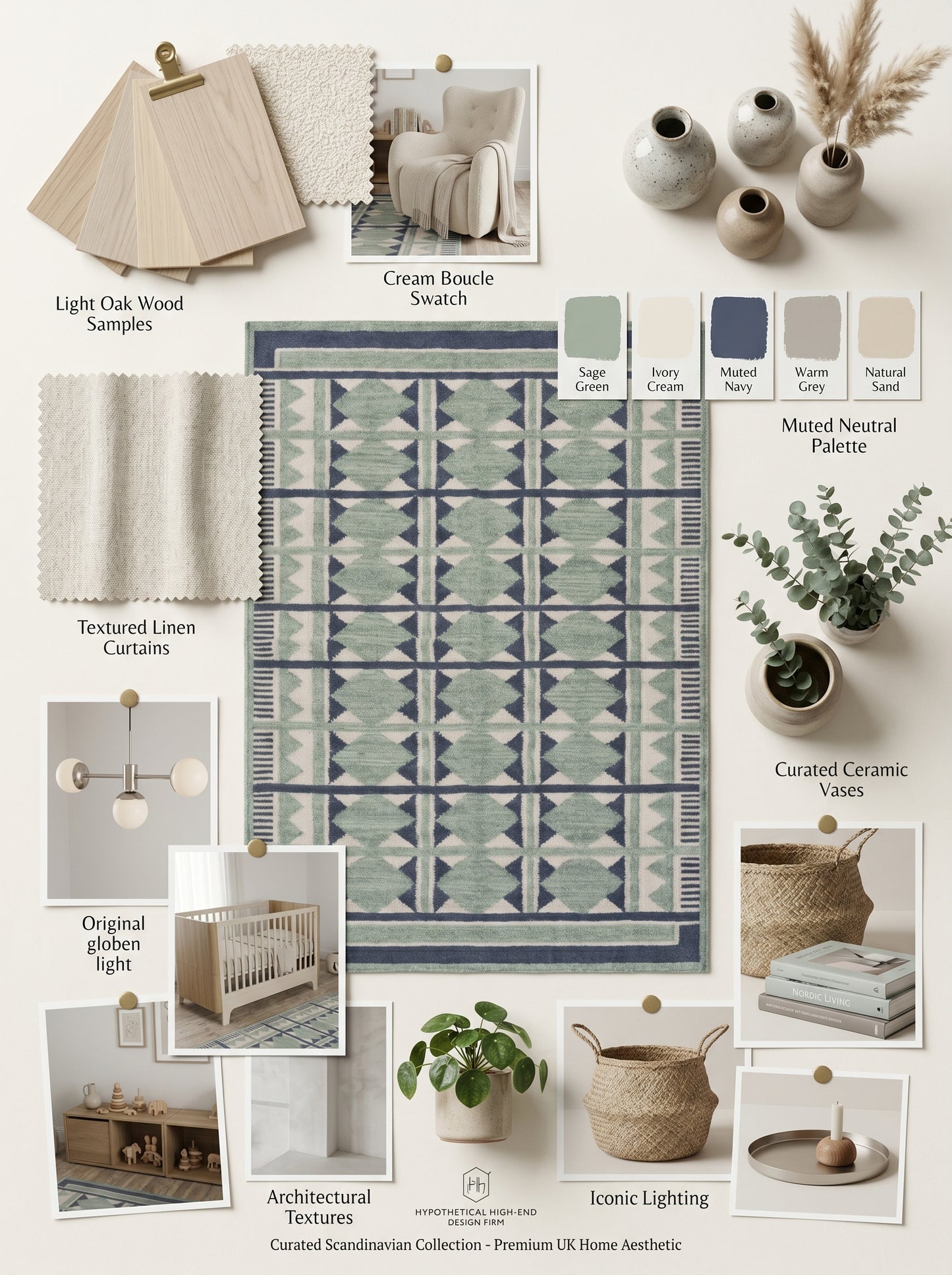 Sage Diamond Labyrinth Sage Green & Navy Wool Cotton Dhurrie Rug