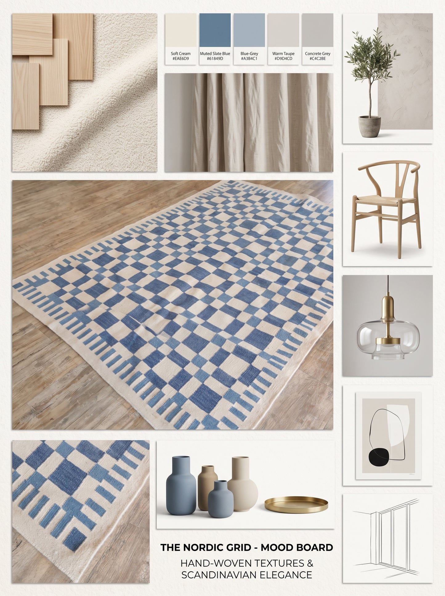 Indigo Checkered Grid Abstract Pixelated Blocks Pattern Flatweave Accent