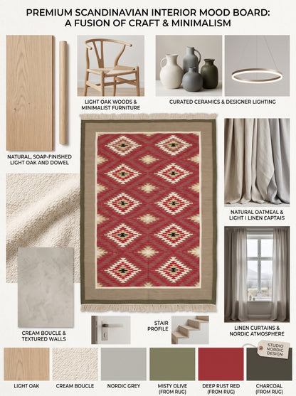 Crimson Taupe Heritage Chevron Diamond Motif Flatweave Accent Carpet