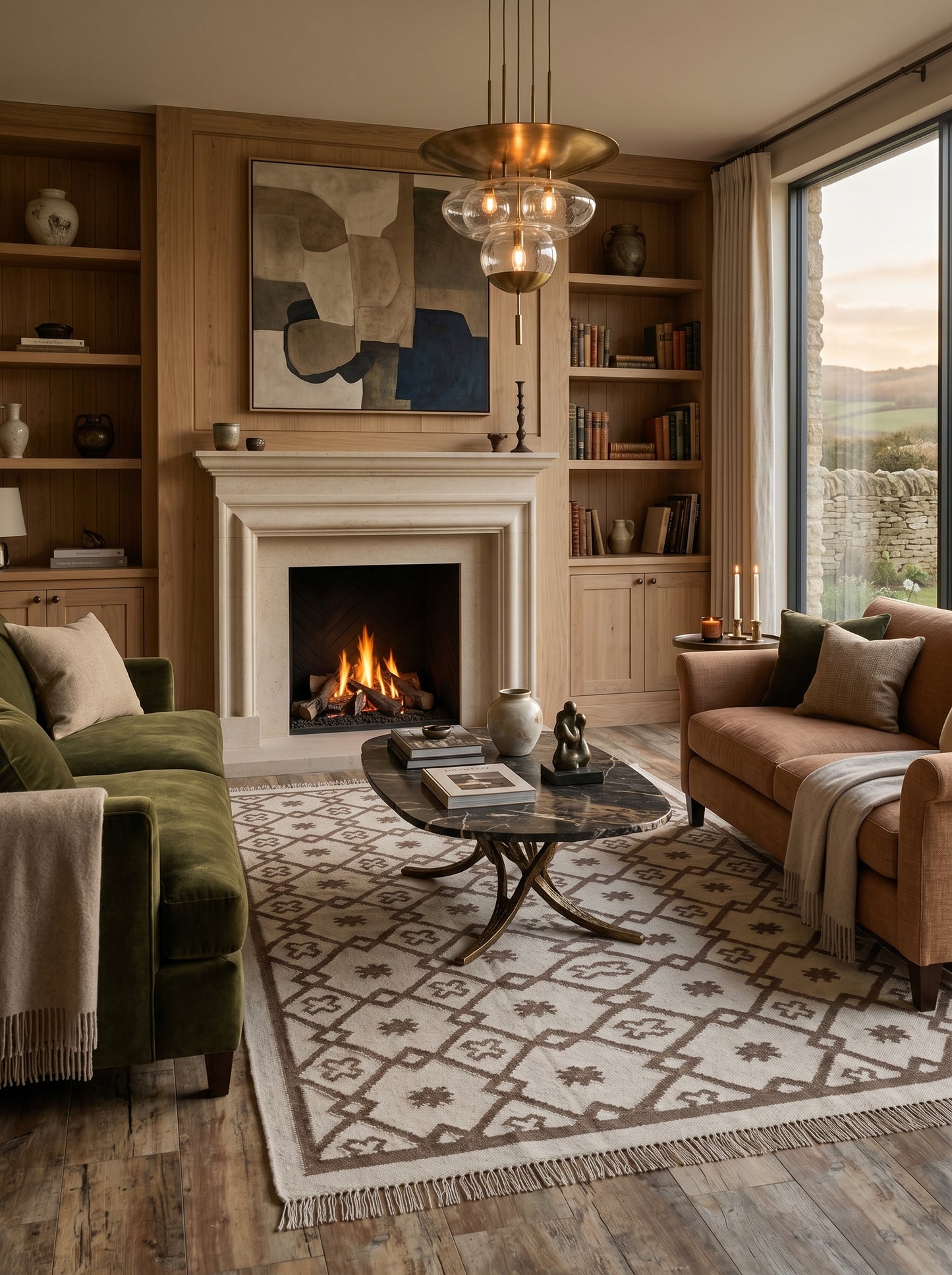 Earth Brown Clover Trellis Brown & Cream Wool Cotton Dhurrie Rug