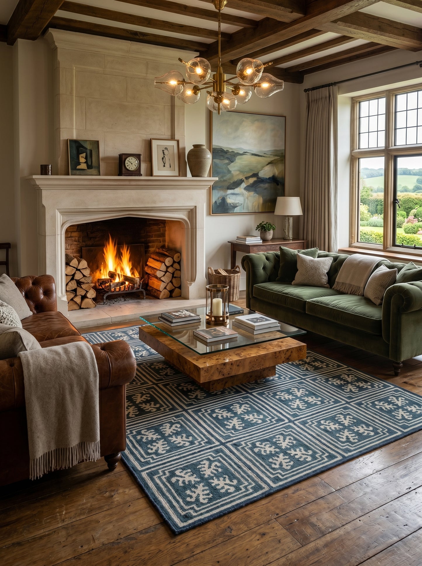 Teal Labyrinth Crest Classical Geometric Rug