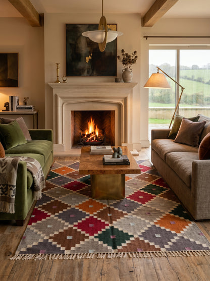 Bohemian Mosaic Diamond  Handwoven Southwestern Style Rug