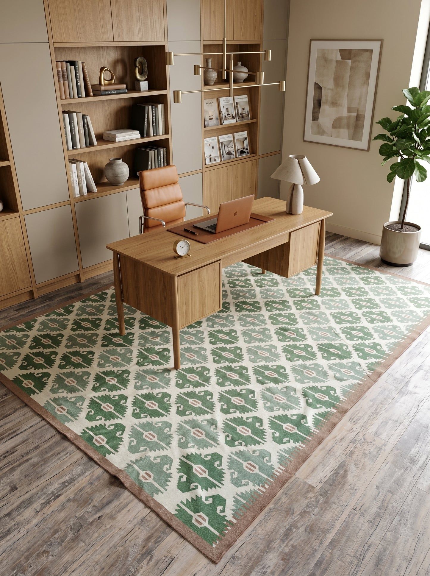 Sage Earth Tribal Lattice Geometric Serrated Diamond Flatweave Area Rug