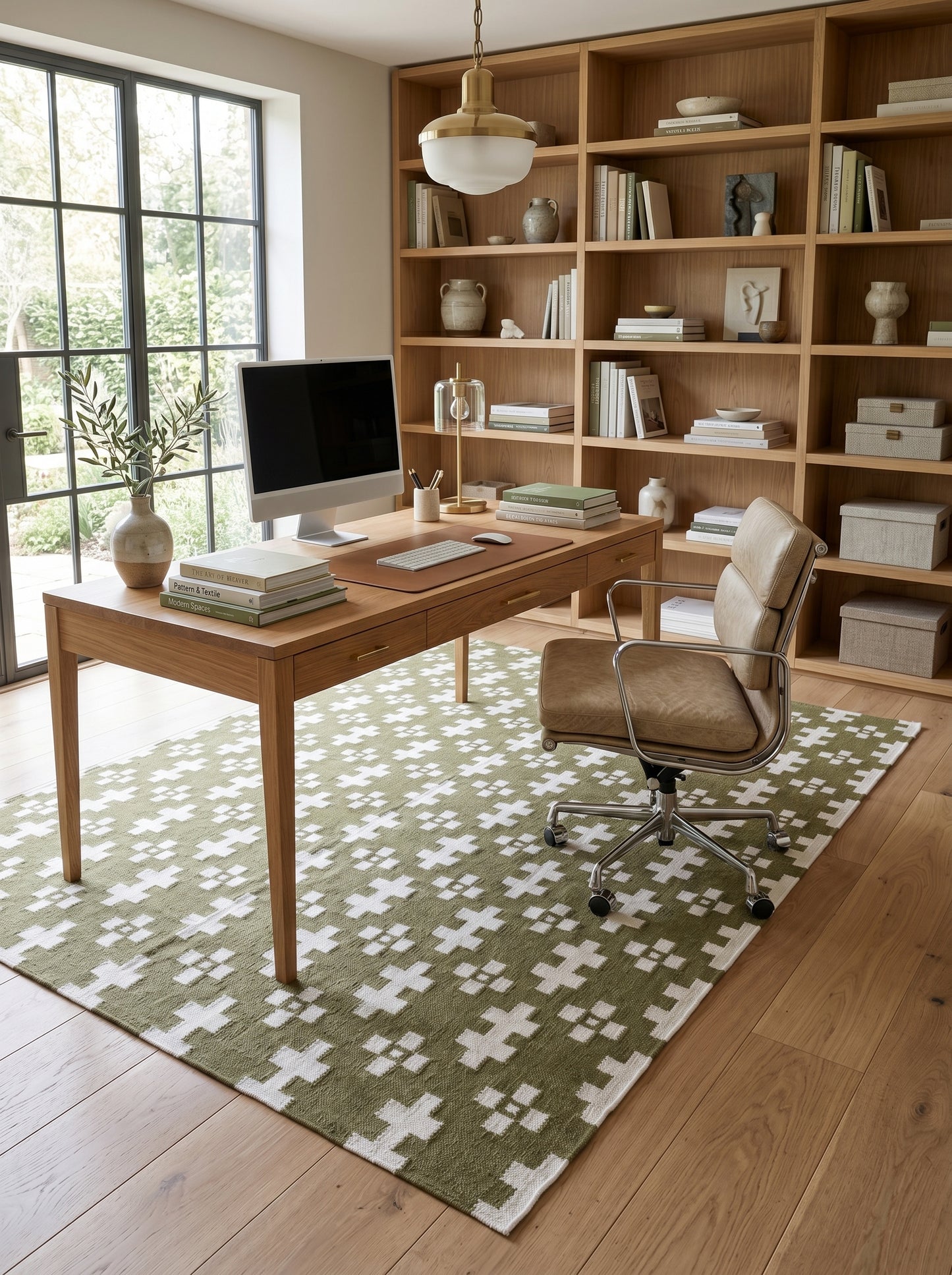Olive Geometric Cross Handwoven Traditional Pattern Rug