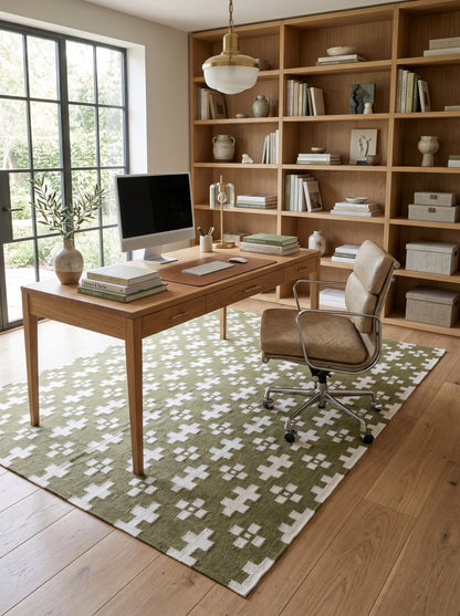 Olive Geometric Cross Handwoven Traditional Pattern Rug