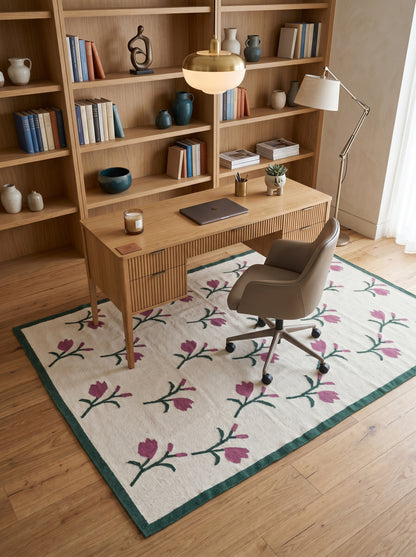 Magenta Tulip Meadow Handwoven Scandinavian Floral Rug