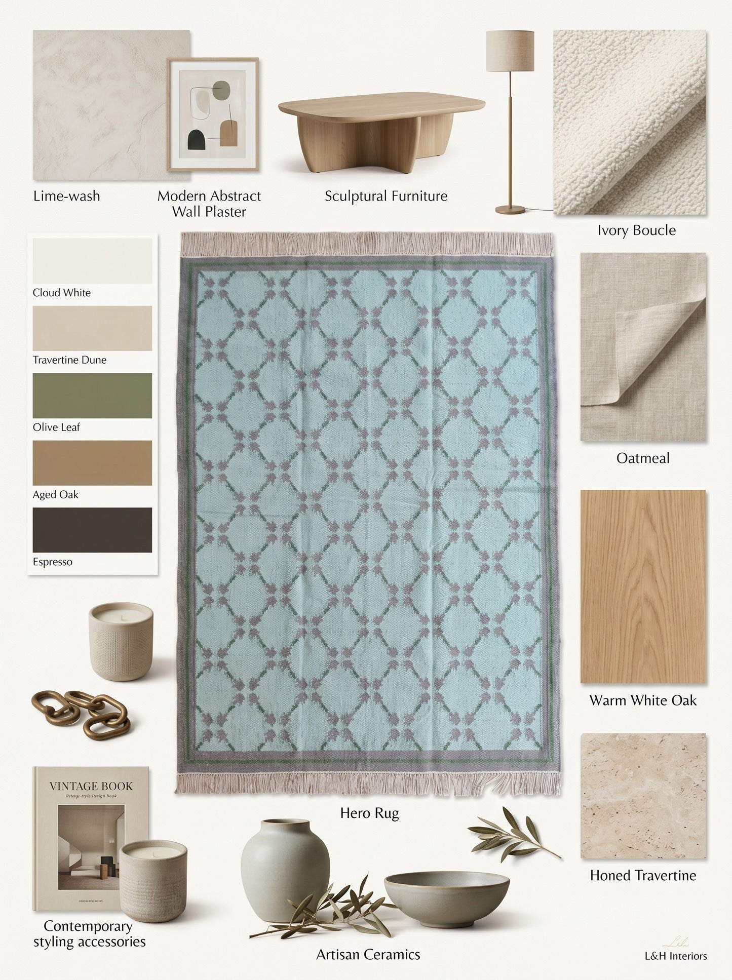 Premium Mint Green & Taupe Grey Wool Dhurrie Rug
