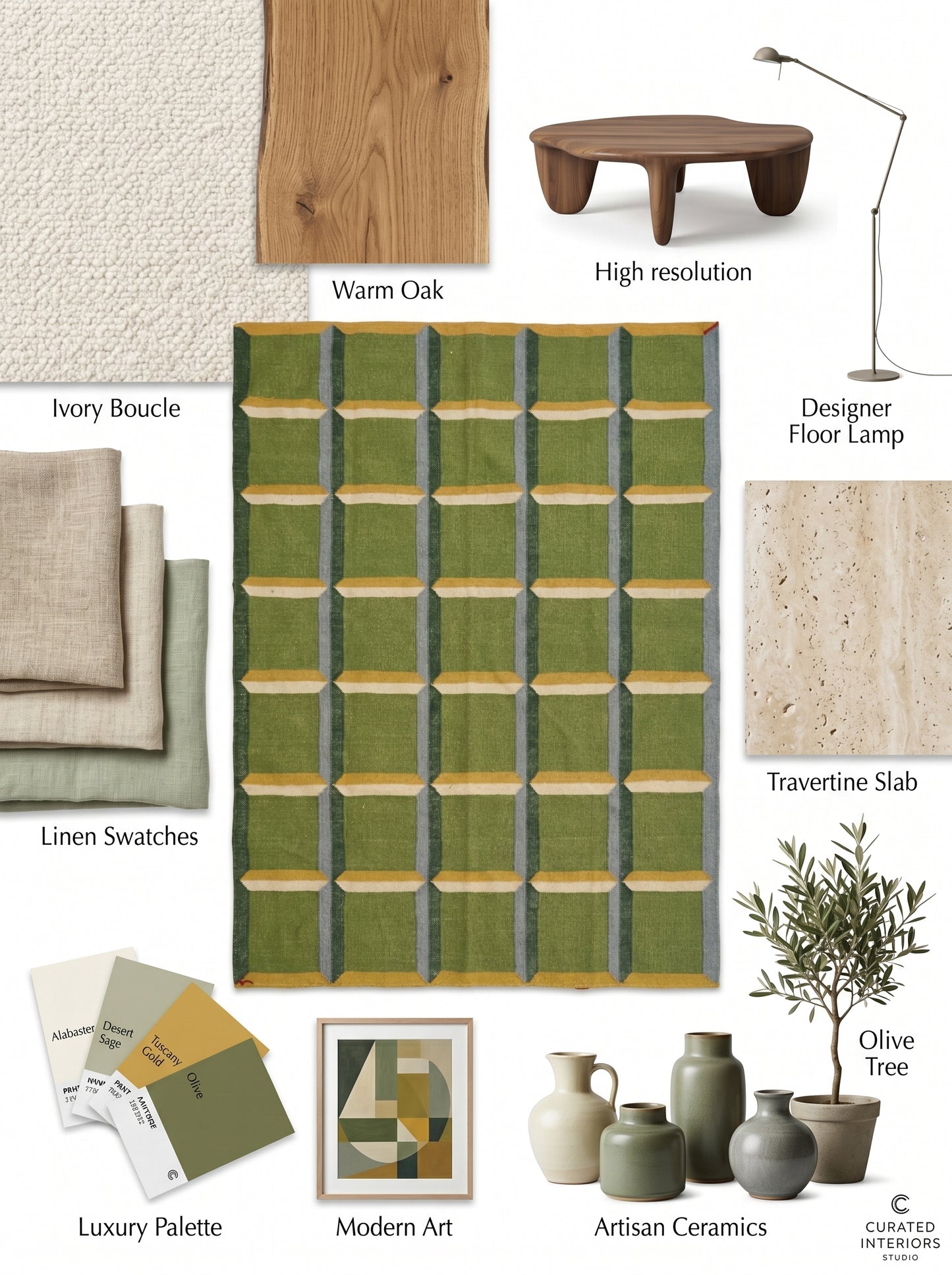 Emerald Block Lattice Modern Green Checkered Wool Cotton Dhurrie Rug