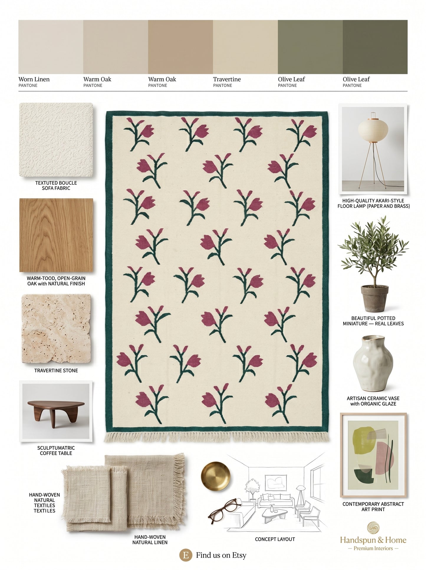Magenta Tulip Meadow Handwoven Scandinavian Floral Rug