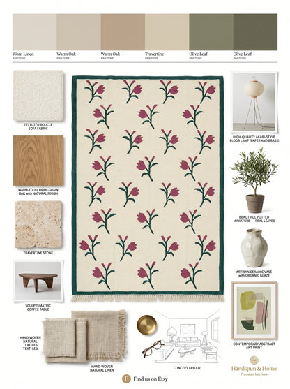 Magenta Tulip Meadow Handwoven Scandinavian Floral Rug