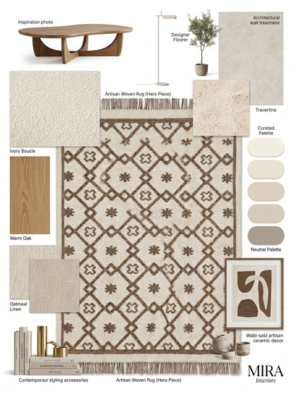Earth Brown Clover Trellis Brown & Cream Wool Cotton Dhurrie Rug