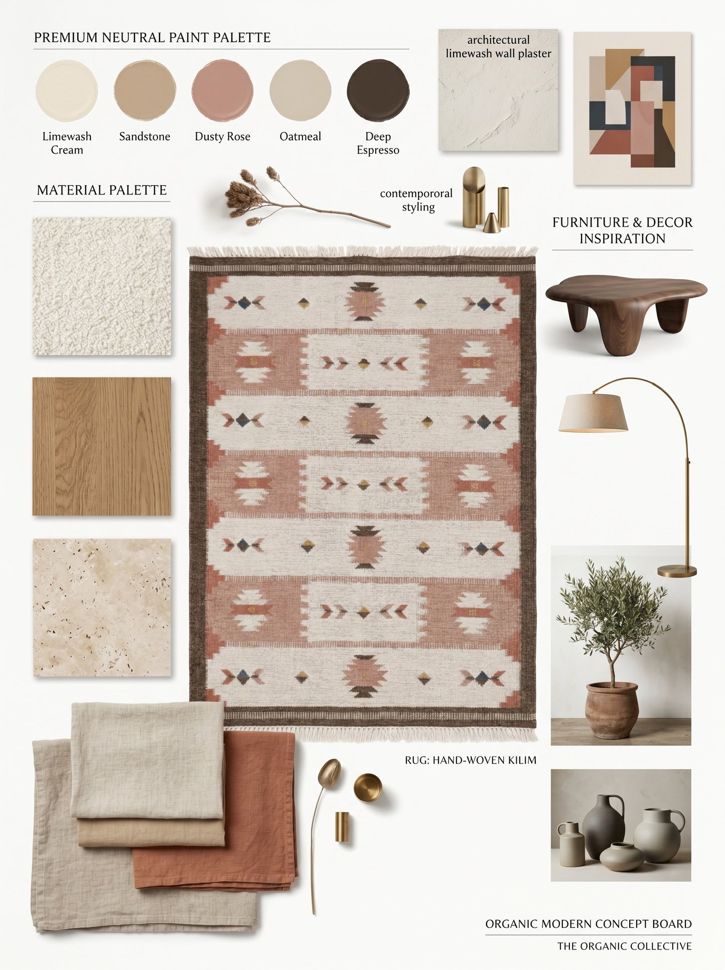 Terracotta Desert Rose Traditional Blush Pink & Cream Wool Cotton Dhurrie Rug
