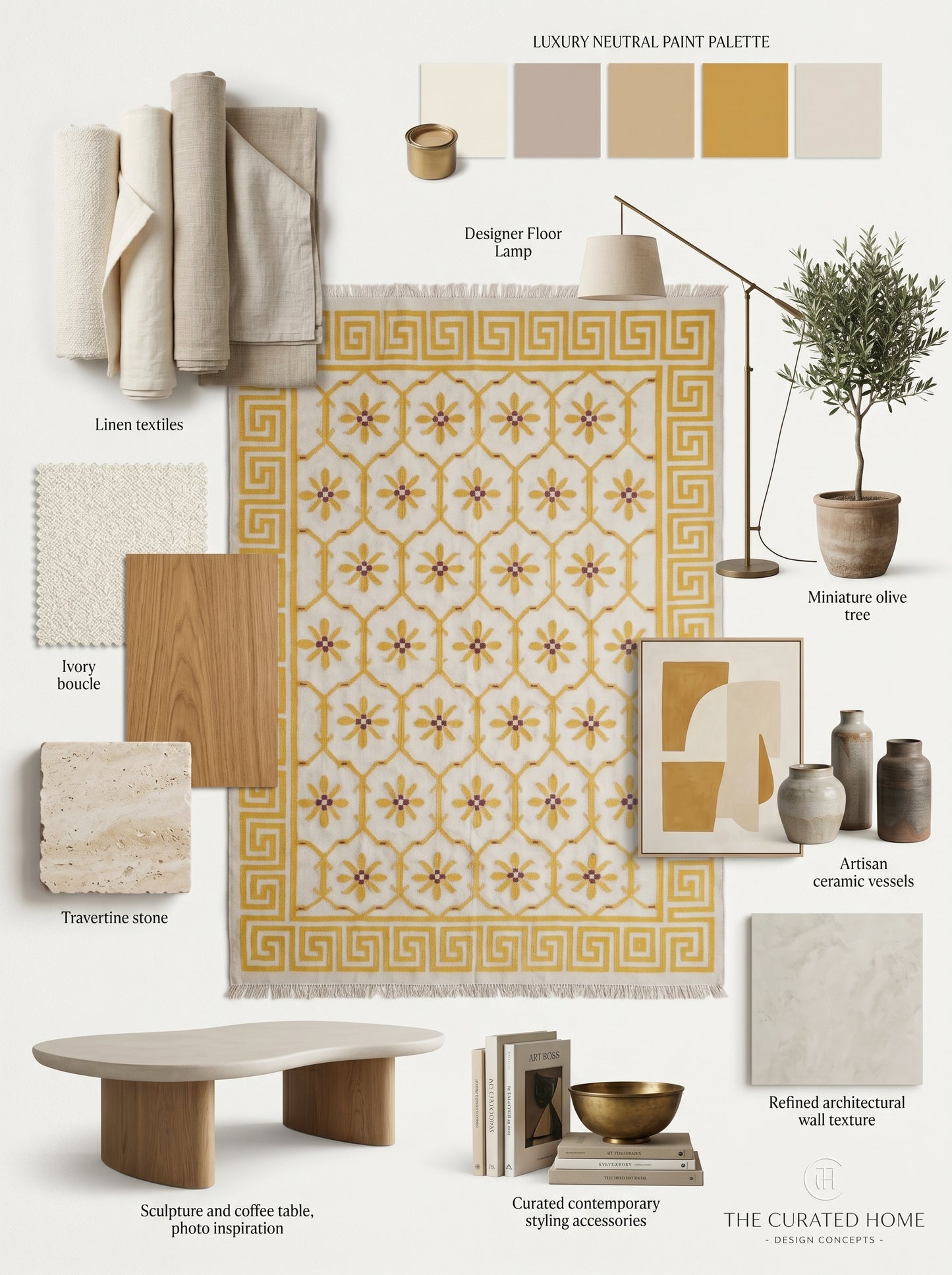 Yellow Greek Key Blossom Border Kilim Custom Size rug