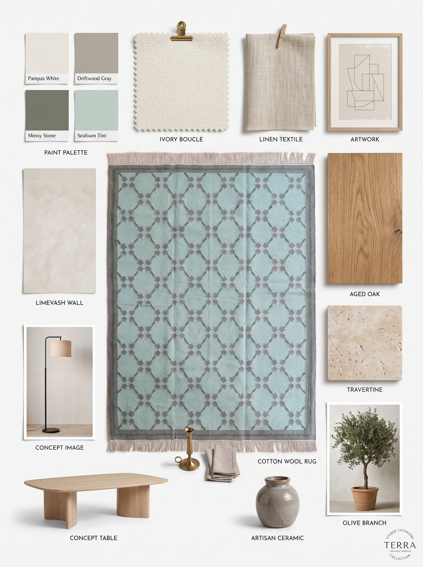Mint Quartz Lattice Handwoven Symmetrical Grid Rug