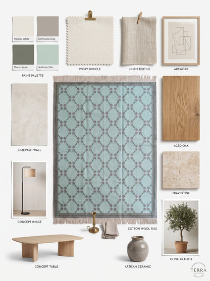 Mint Quartz Lattice Handwoven Symmetrical Grid Rug
