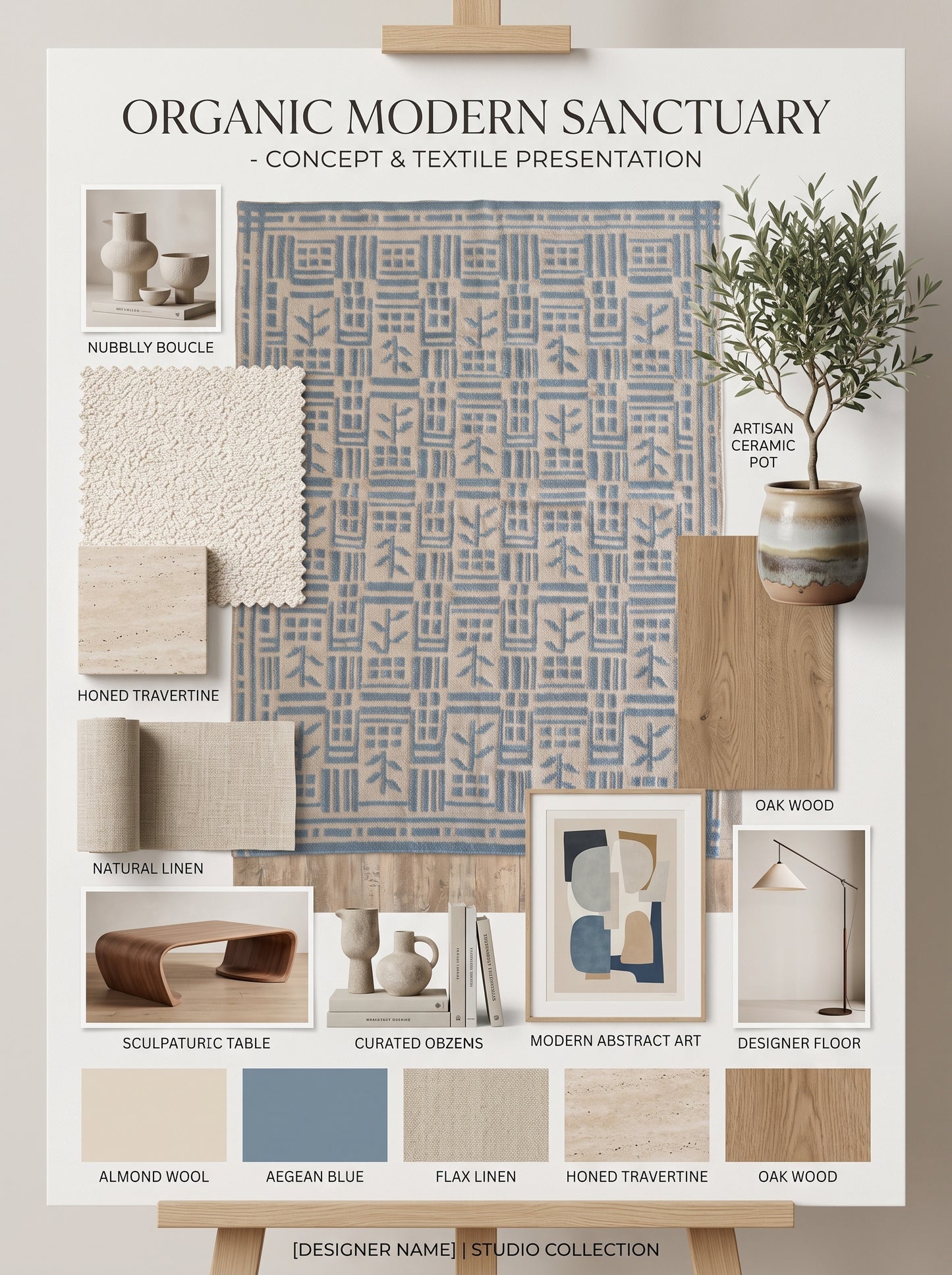 Denim Twig Lattice Blue & Beige Wool Cotton Dhurrie Rug