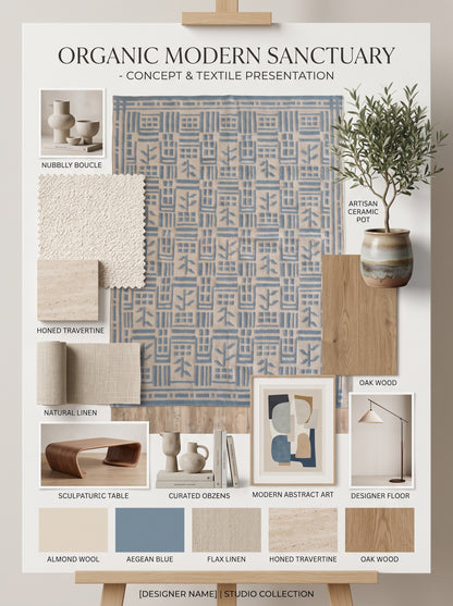 Denim Twig Lattice Blue & Beige Wool Cotton Dhurrie Rug