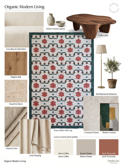Emerald & Terracotta Clover Trellis Handwoven Symmetrical Floral Rug