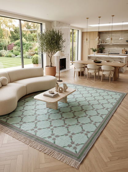Mint Quartz Lattice Handwoven Symmetrical Grid Rug
