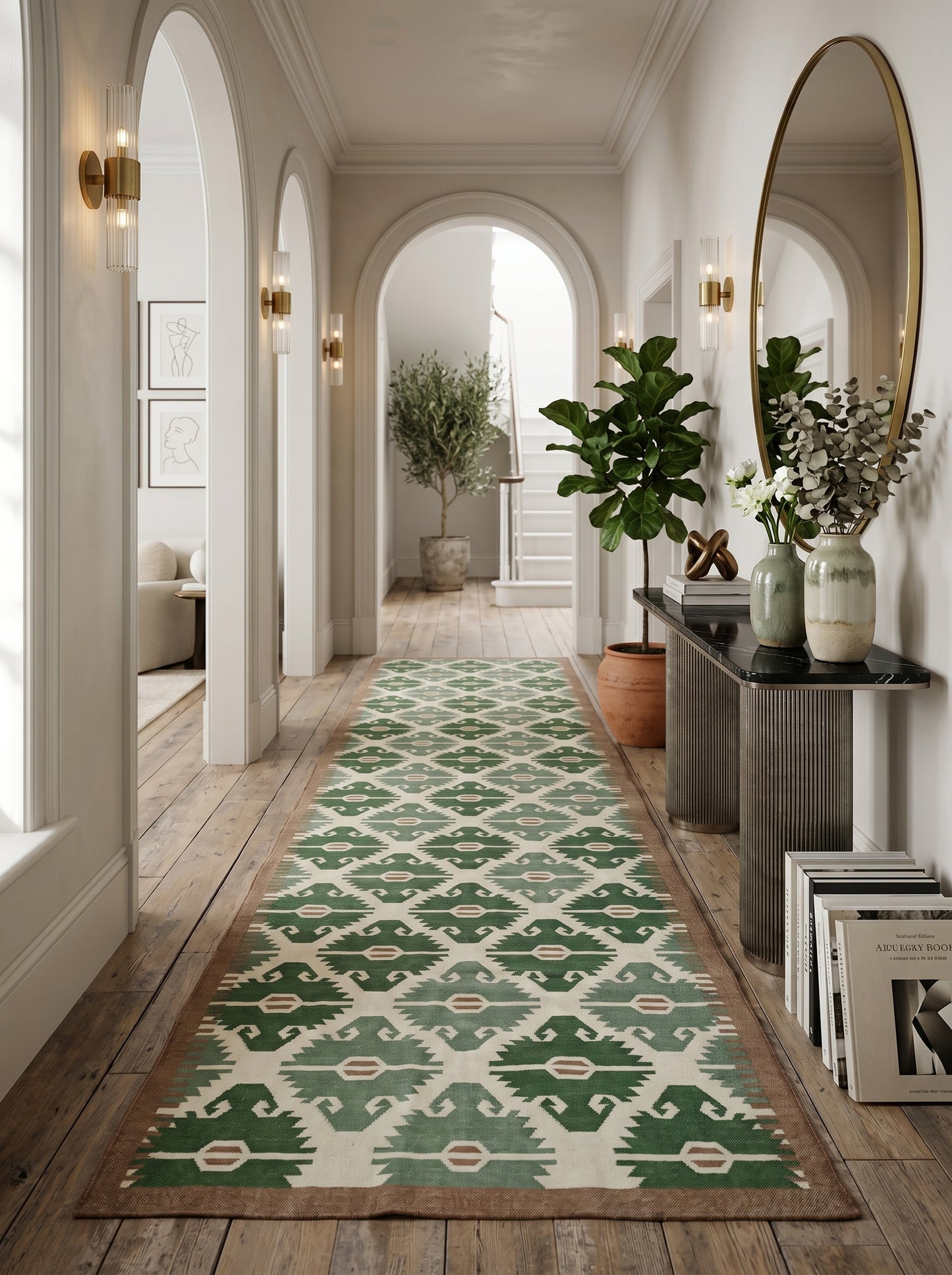 Sage Earth Tribal Lattice Geometric Serrated Diamond Flatweave Area Rug