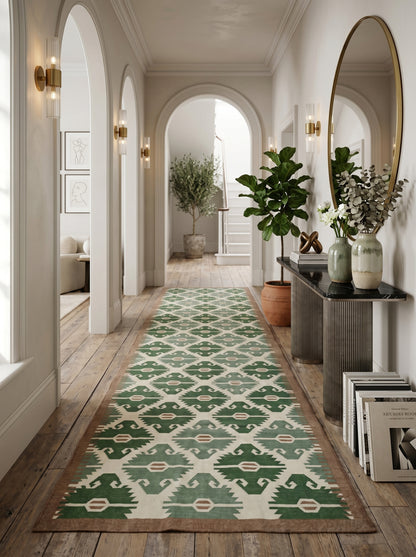 Sage Earth Tribal Lattice Geometric Serrated Diamond Flatweave Area Rug