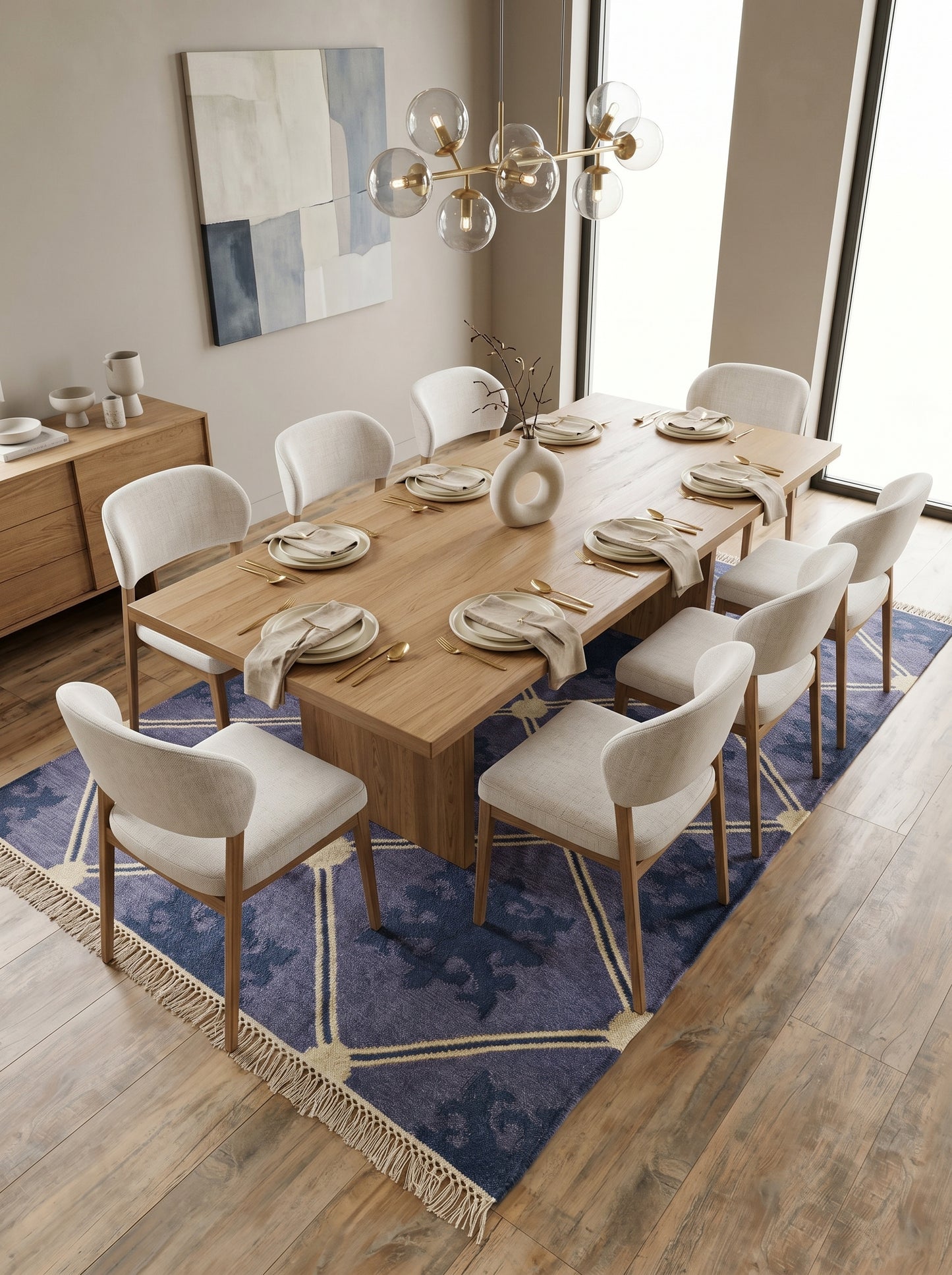 Slate Lavender Fleur Premium Lavender Blue & Indigo Wool Cotton Dhurrie Rug