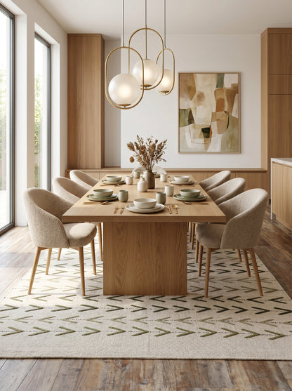 Sage Chevron Trail Minimalist Cream & Sage Green Wool Cotton Dhurrie Rug