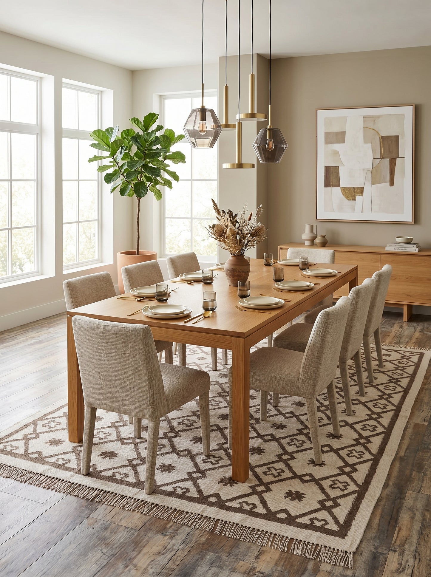Earth Brown Clover Trellis Brown & Cream Wool Cotton Dhurrie Rug