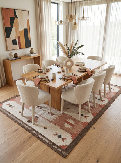 Terracotta Desert Rose Traditional Blush Pink & Cream Wool Cotton Dhurrie Rug