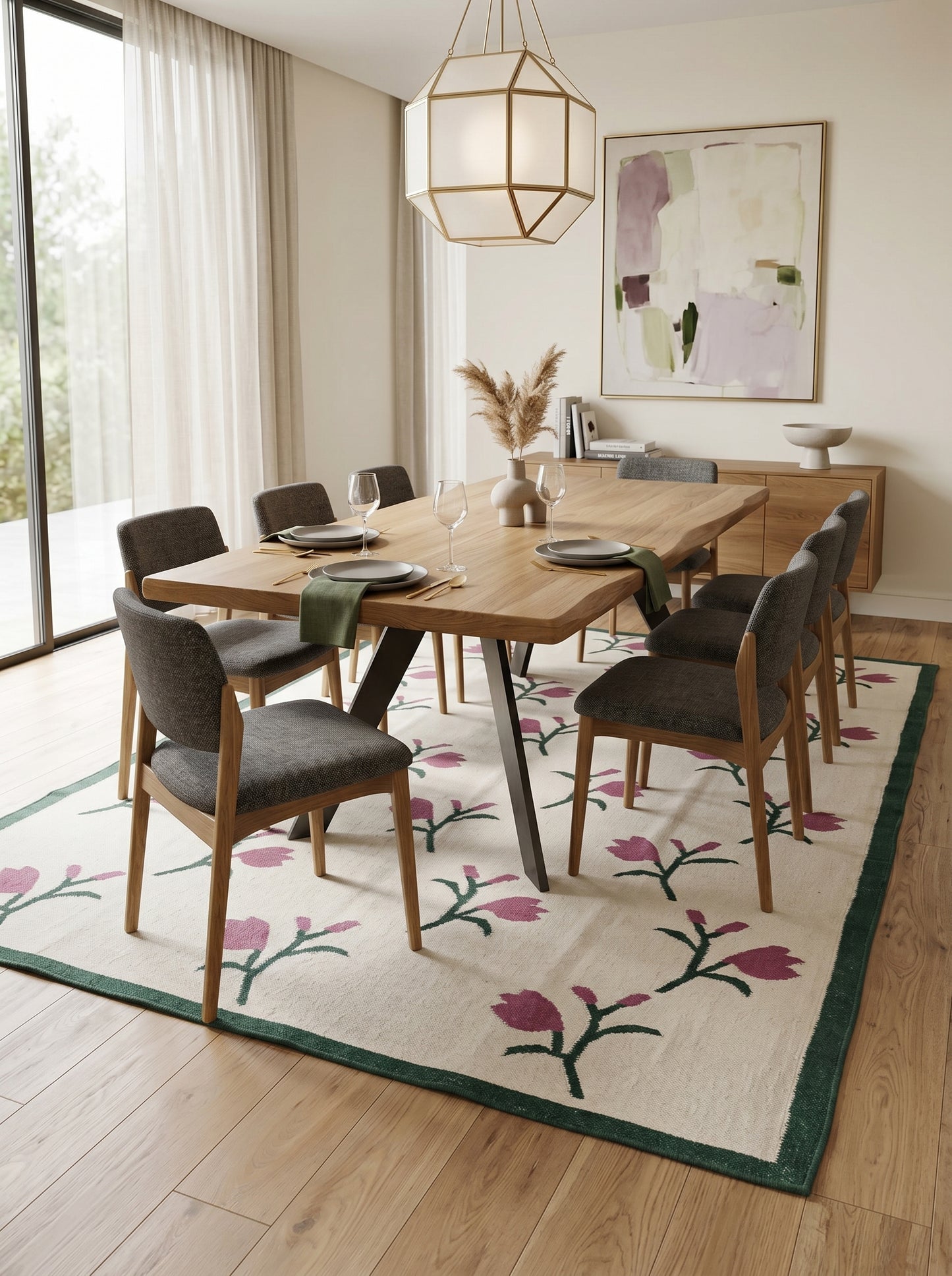 Magenta Tulip Meadow Handwoven Scandinavian Floral Rug