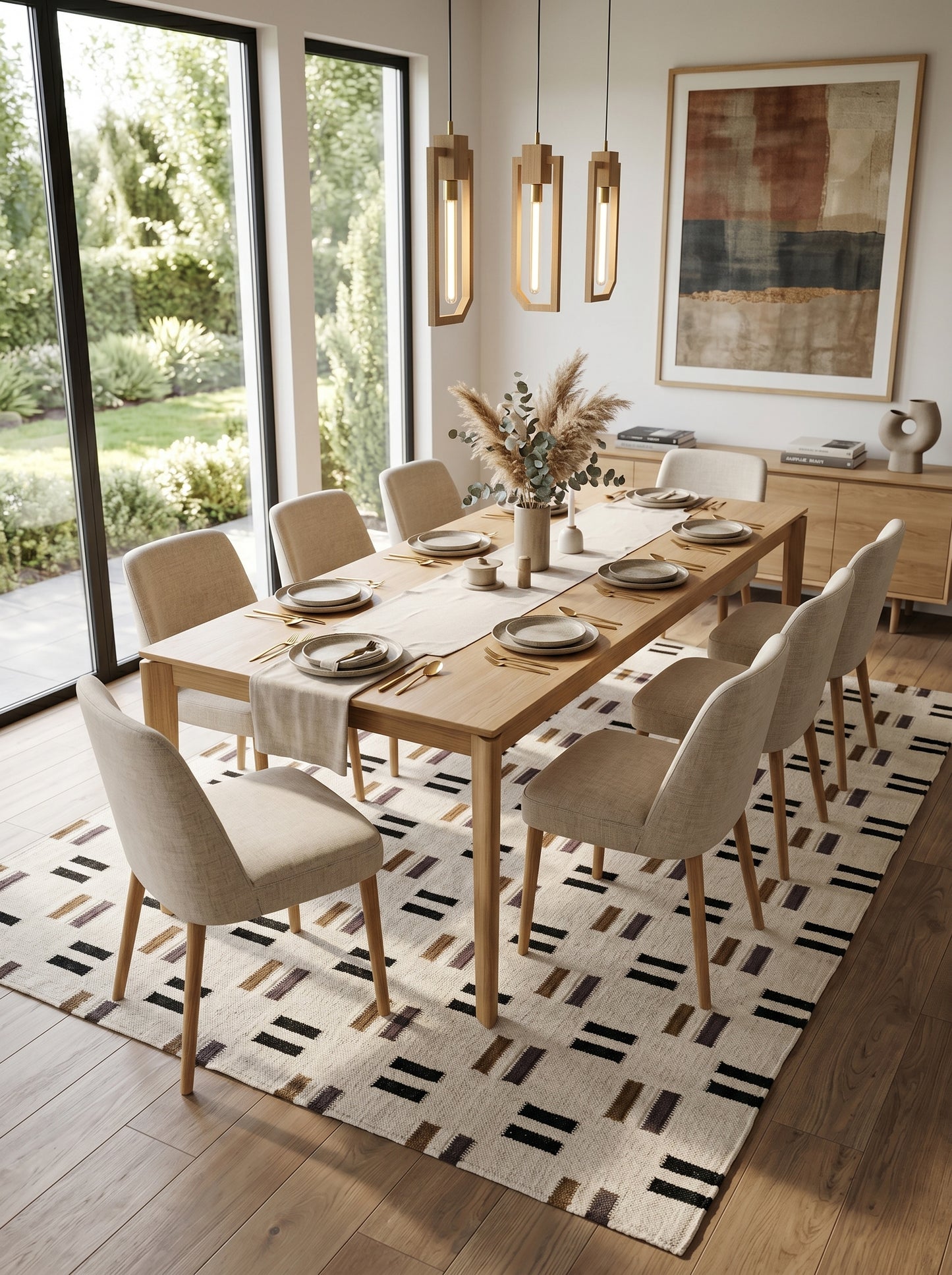 Bauhaus Dash Grid Geometric Minimalist Parallel Dash Flatweave Area Rug