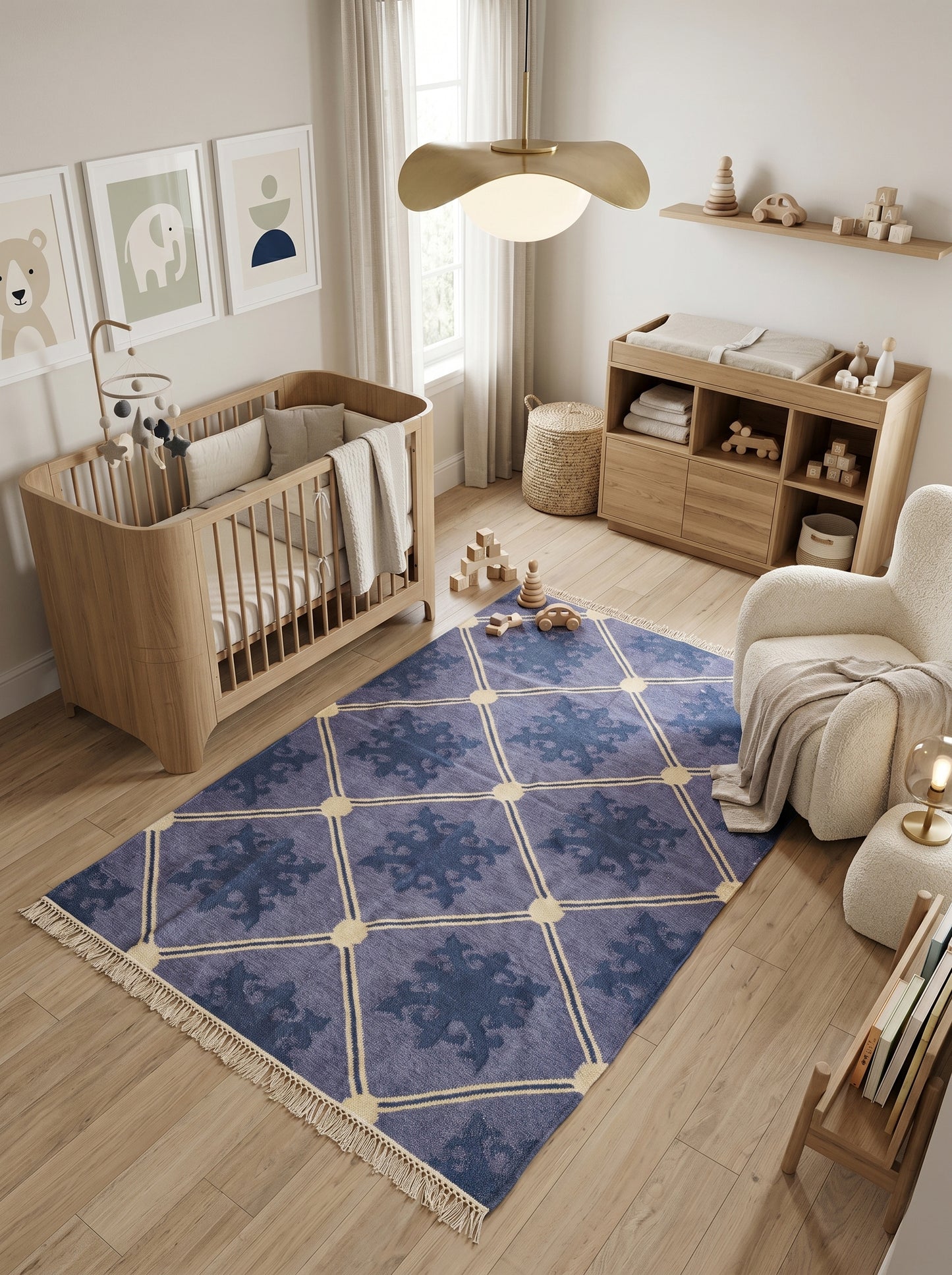 Slate Lavender Fleur Premium Lavender Blue & Indigo Wool Cotton Dhurrie Rug