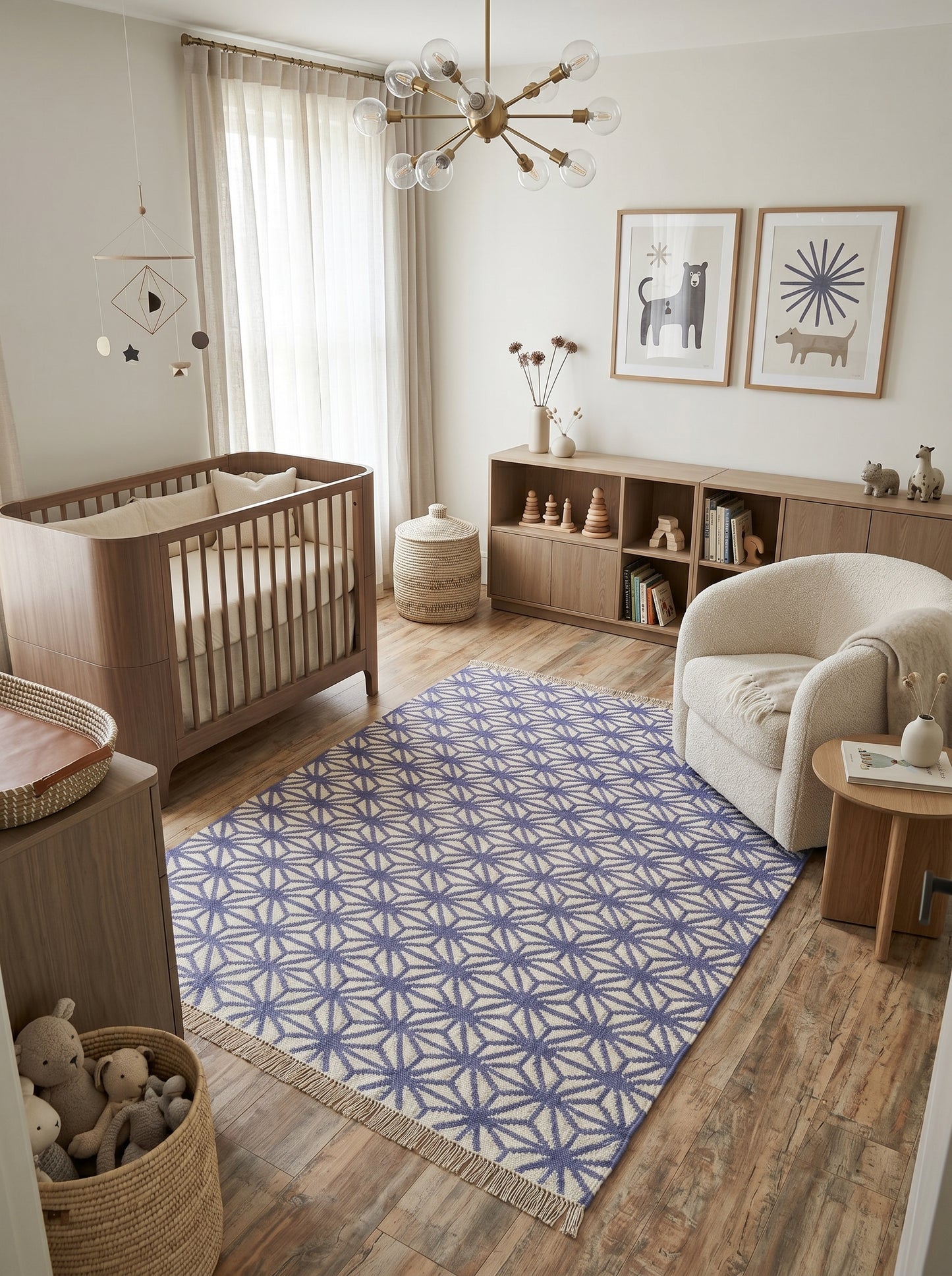 Periwinkle Starburst Lattice All-Over Star Pattern Flatweave Area Rug