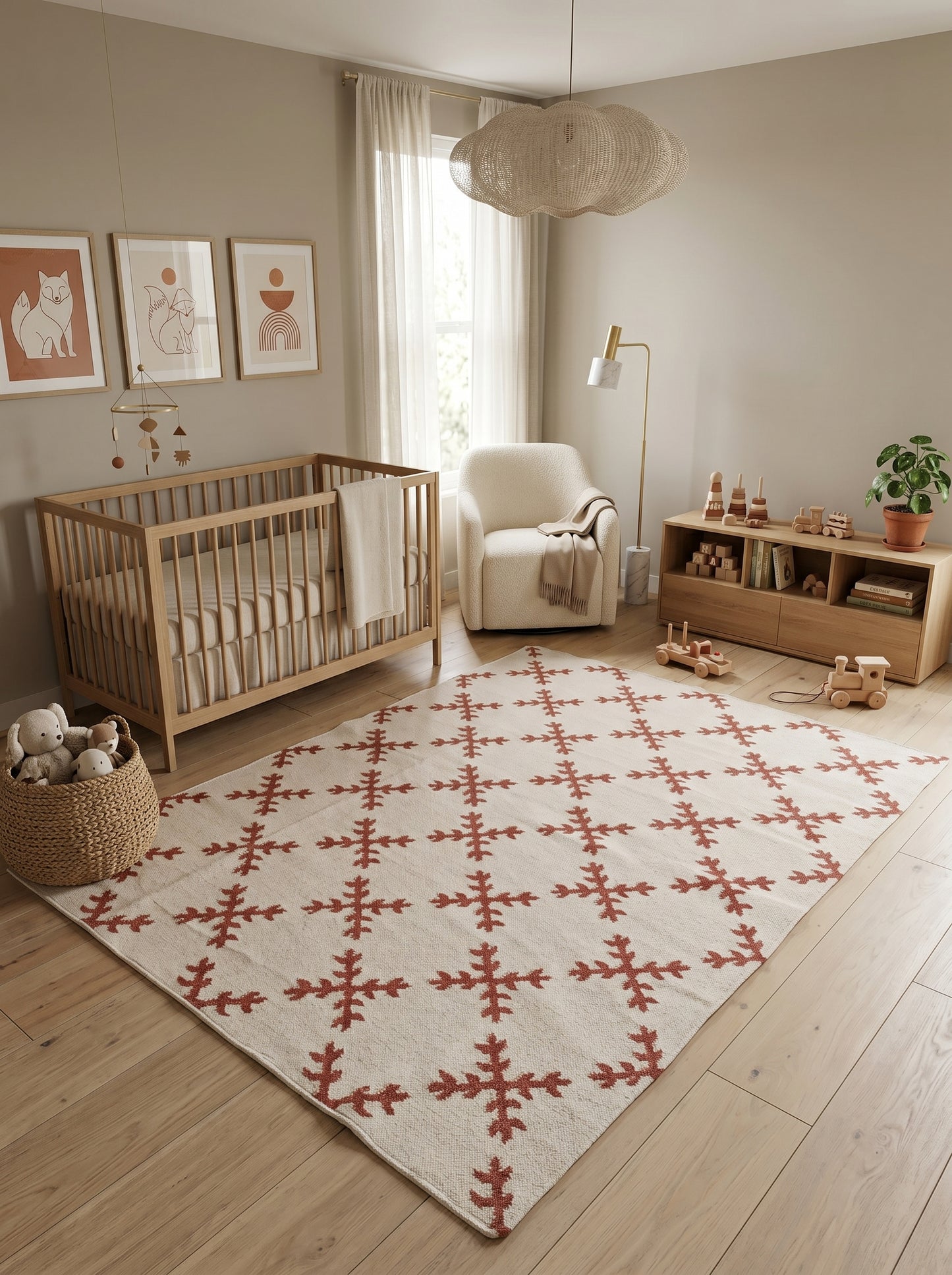 Sienna Snowflake Minimalist Geometric Cross Pattern Flatweave Accent Carpet