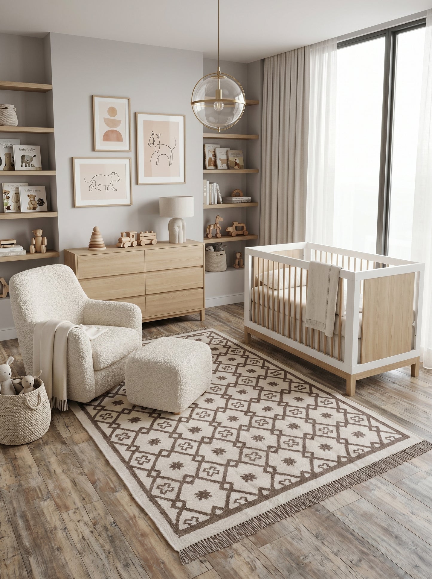 Earth Brown Clover Trellis Brown & Cream Wool Cotton Dhurrie Rug