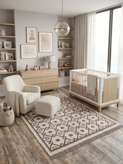 Earth Brown Clover Trellis Brown & Cream Wool Cotton Dhurrie Rug