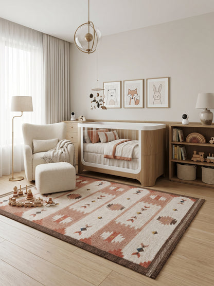 Terracotta Desert Rose Traditional Blush Pink & Cream Wool Cotton Dhurrie Rug