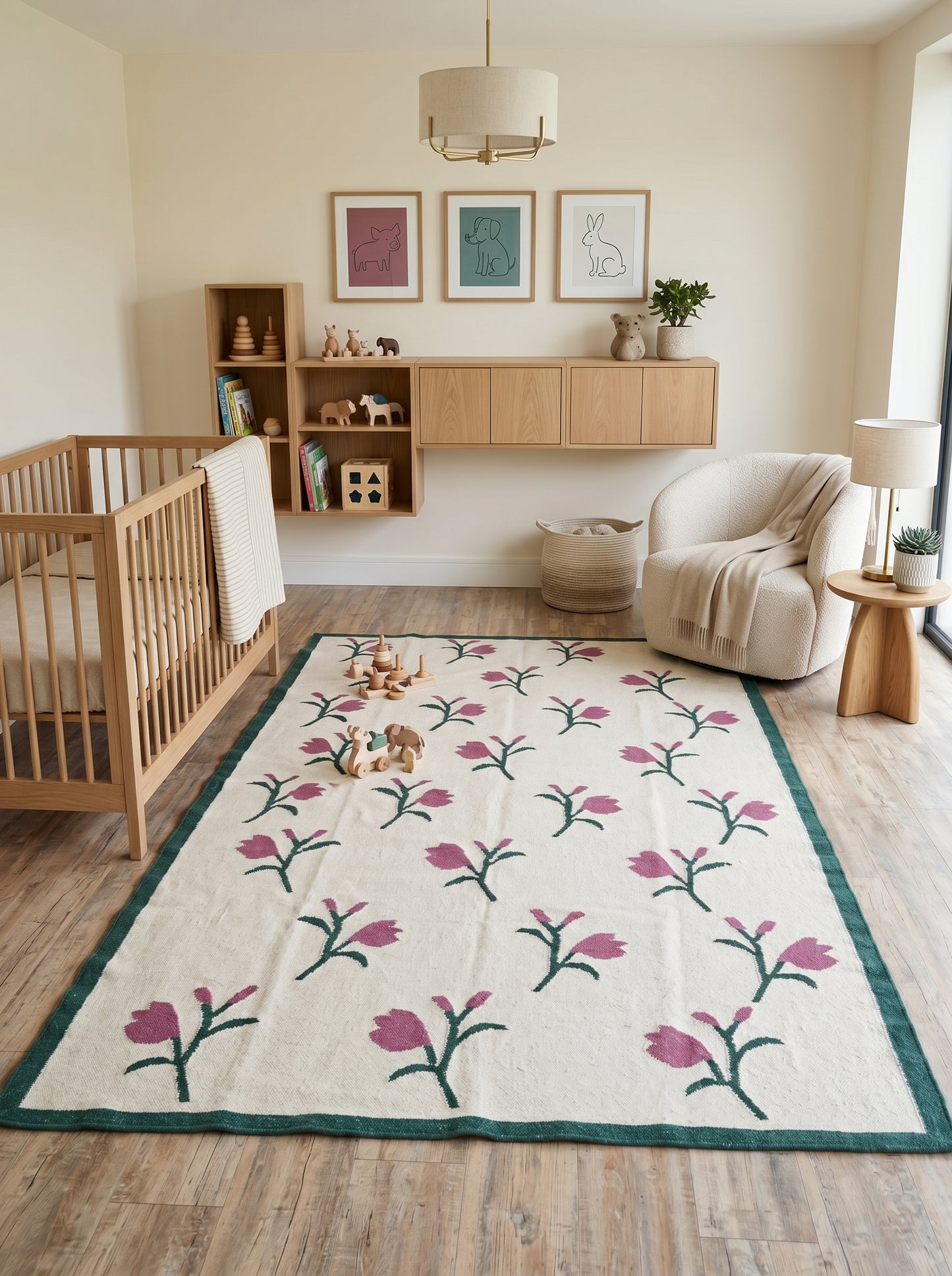 Magenta Tulip Meadow Handwoven Scandinavian Floral Rug
