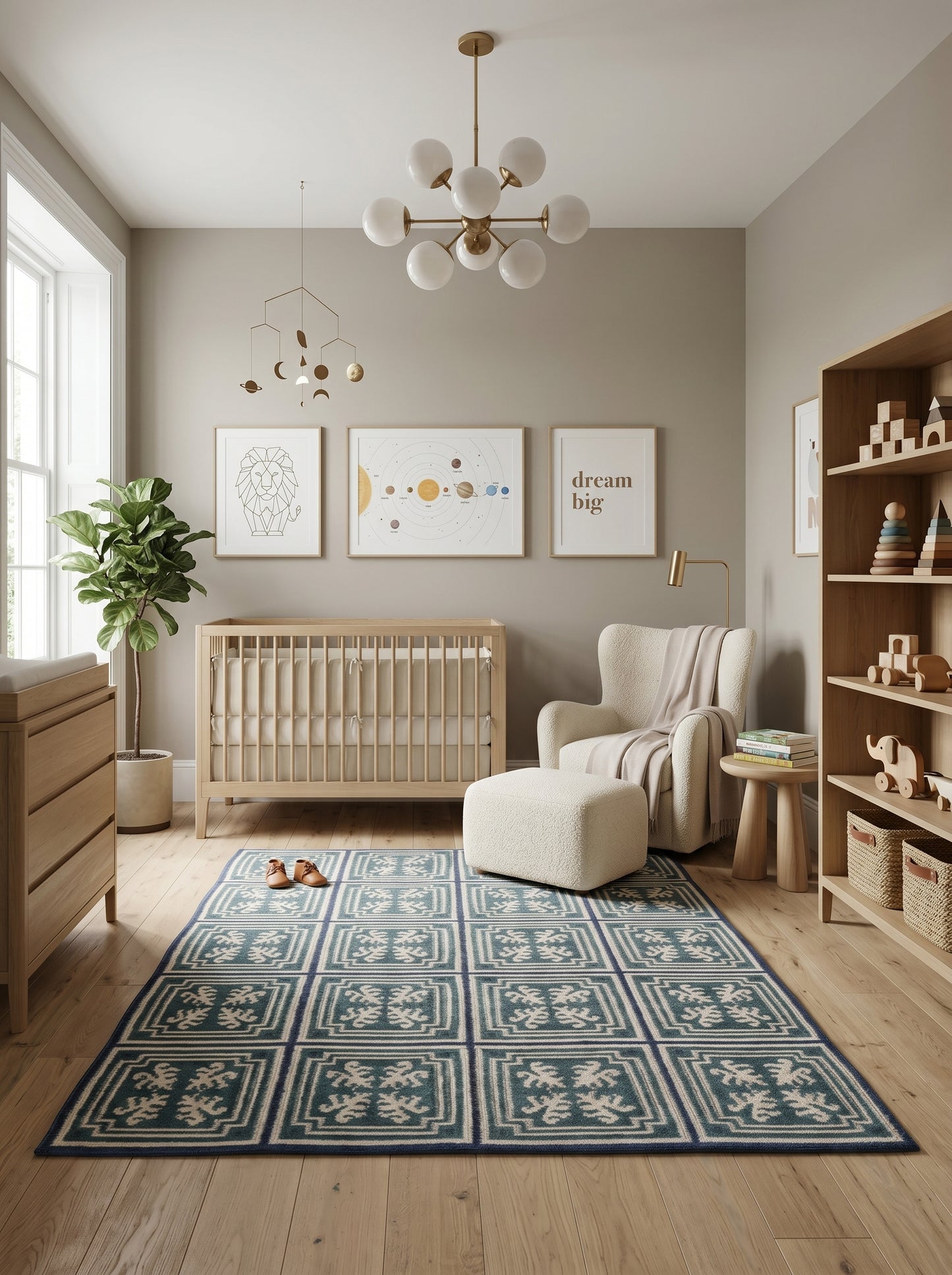 Teal Labyrinth Crest Classical Geometric Rug