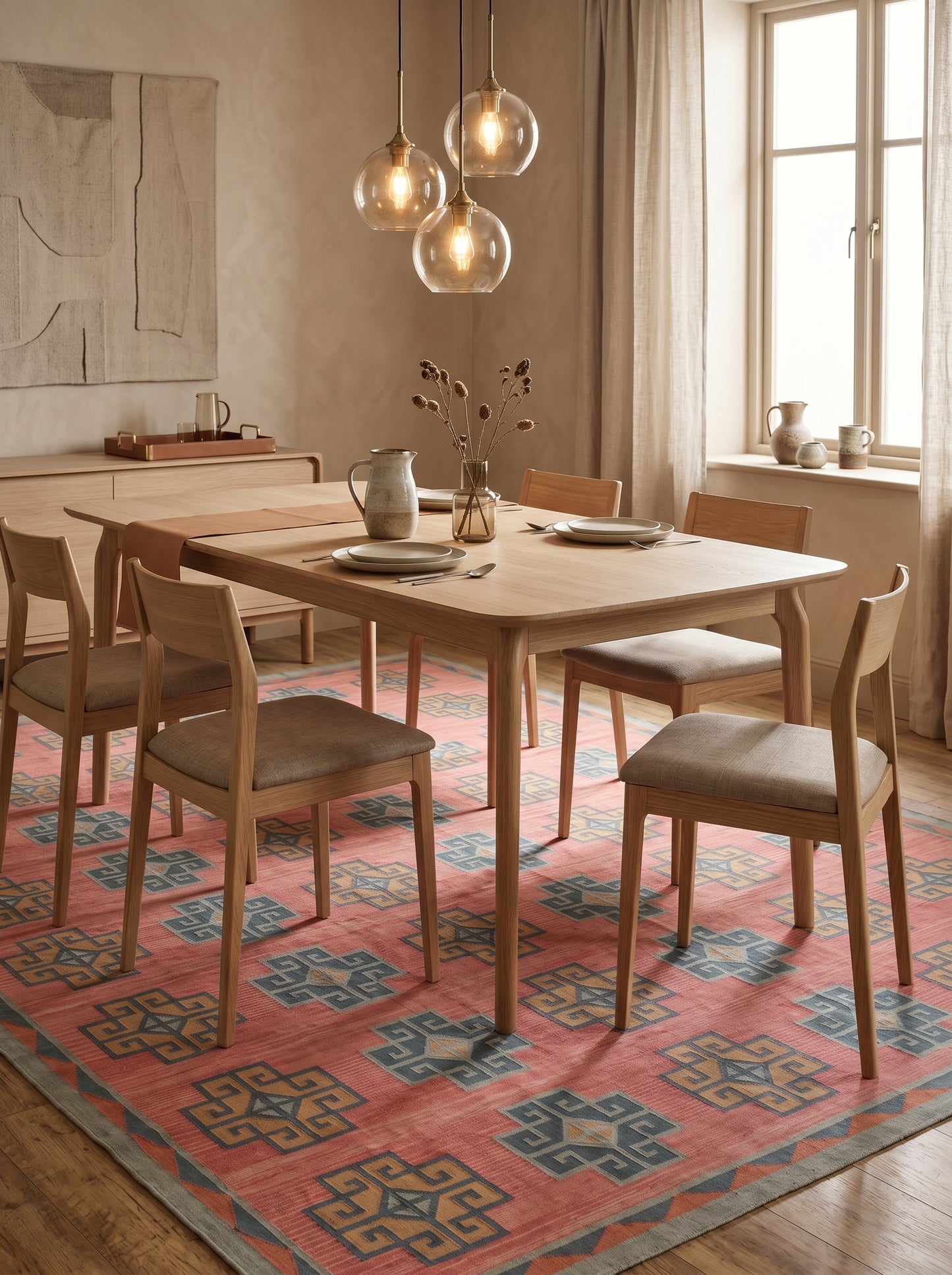 Pink Geometric Cotton Traditional Design Area Rug