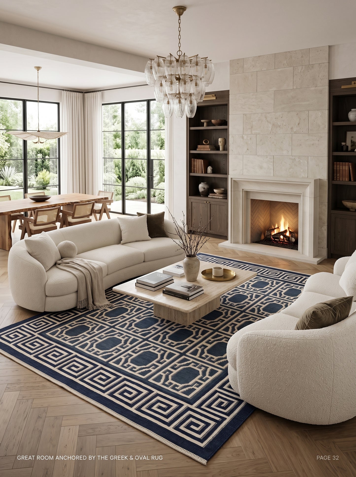 Octagon Lattice & Greek Key Border Pattern Flatweave Area Rug
