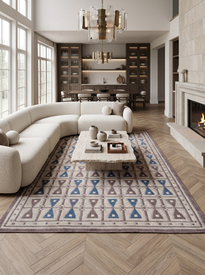 concentric Scandi-Tribal Band Grey and Brown Handwoven Wool Dhurrie