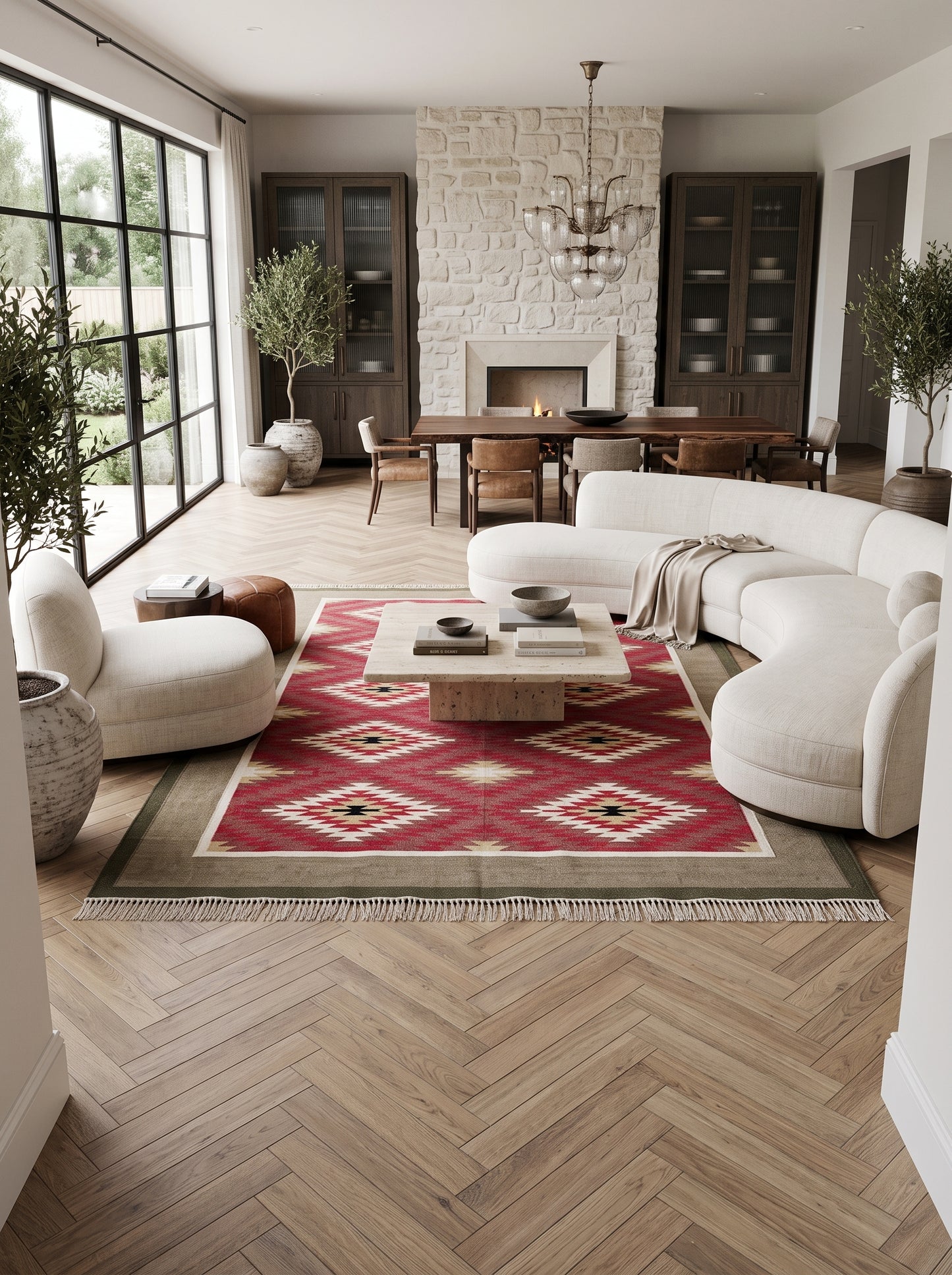 Crimson Taupe Heritage Chevron Diamond Motif Flatweave Accent Carpet