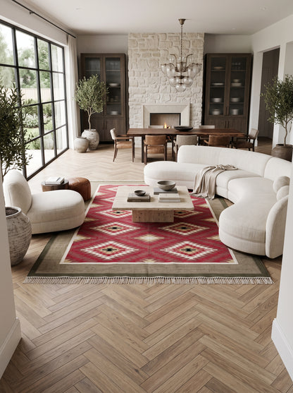 Crimson Taupe Heritage Chevron Diamond Motif Flatweave Accent Carpet