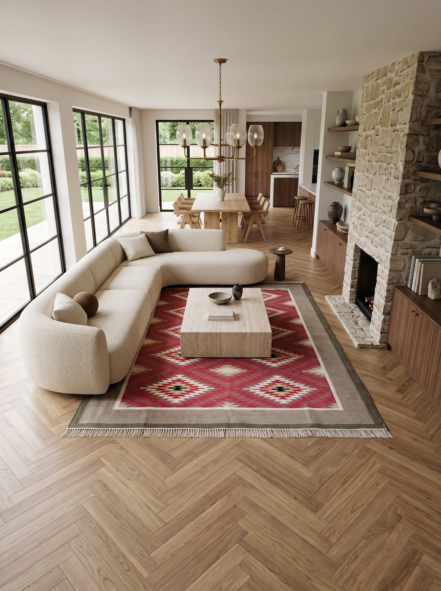 Crimson Taupe Heritage Chevron Diamond Motif Flatweave Accent Carpet