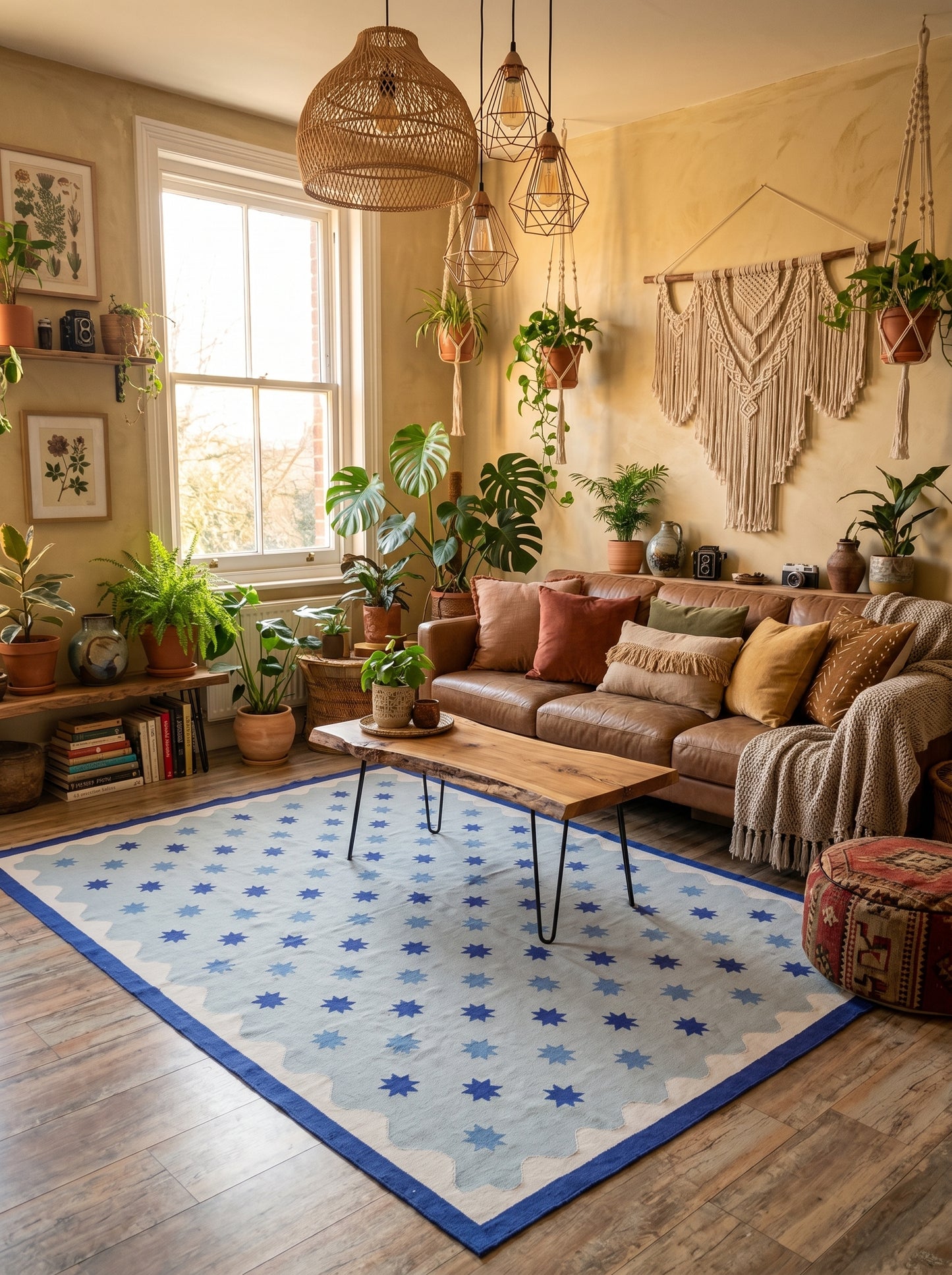 Light Blue Star Pattern, Contemporary Area Rug