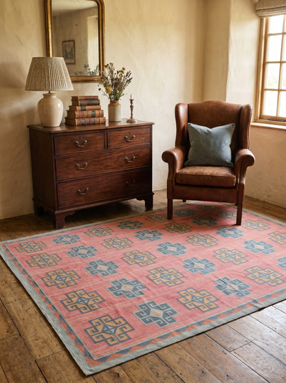 Pink Geometric Cotton Traditional Design Area Rug
