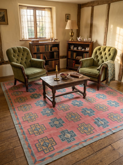 Pink Geometric Cotton Traditional Design Area Rug
